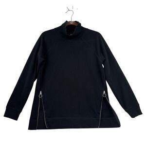 Athleta Sweatshirt Size XS Black Mock Neck Side Hem Zippers Oversized Pockets‎